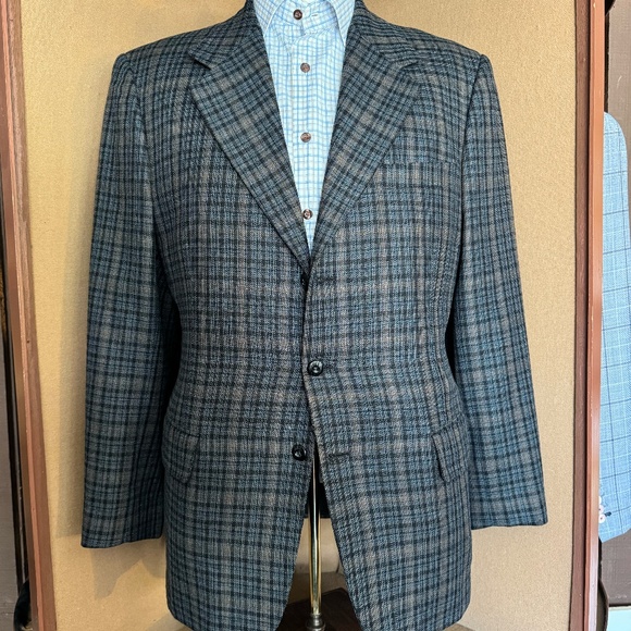 Size 40 Black / grey window pane notch lapel 3 button jacket - Picture 1 of 5